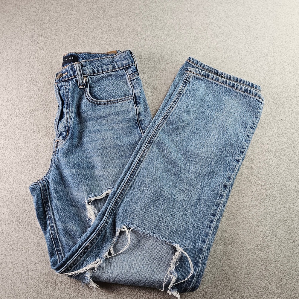 Aeropostale 90's Baggy Distressed Denim‎ Jeans Women 28W Blue Straight Leg - Picture 2 of 13